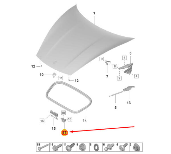 PAA962627 - Porsche Taycan front hood throttle control element PAA962627 NEW ORIGINAL