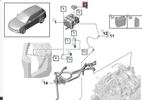 PAB12132100 - Porsche Cayenne 9Y0 Coolant Balancing Tank Lid PAB12132100, Original