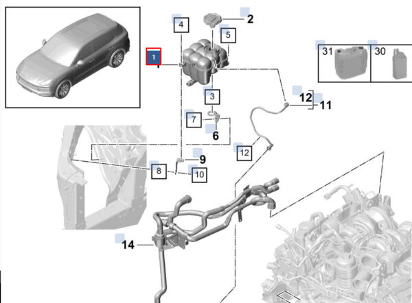 PAB12140301 - Porsche Cayenne 9y0 Coolant Balancing Container PAB12140301 NEW GENUINE