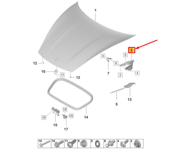 PAD823295A - Porsche Taycan bonnet hinge front left PAD823295A NEW ORIGINAL