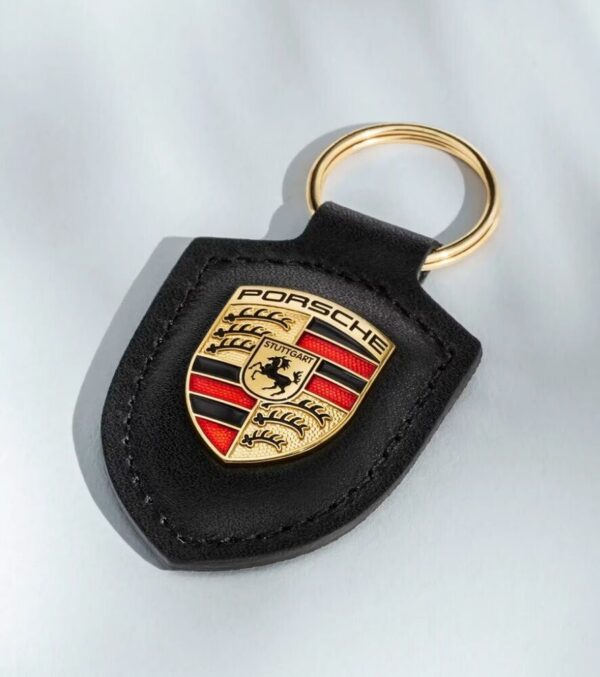 WAP0500900E - Porsche Leather Keychain Emblem Black Crest Genuine WAP0500900E
