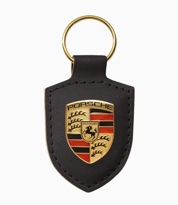 WAP0500900E - Porsche Leather Keychain Emblem Black Crest Genuine WAP0500900E