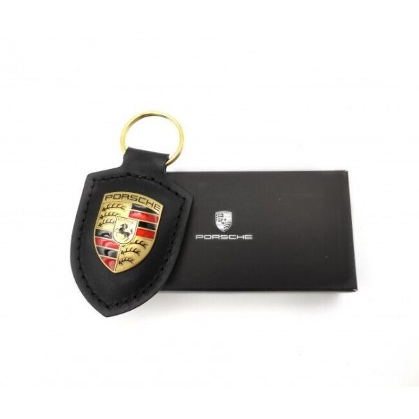 WAP0500900E - Porsche Leather Keychain Emblem Black Crest Genuine WAP0500900E