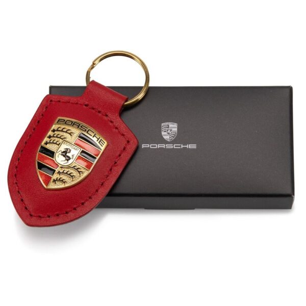 WAP0500920E - Porsche Red Coat of Arms Leather Keychain Genuine Ring Keychain WAP0