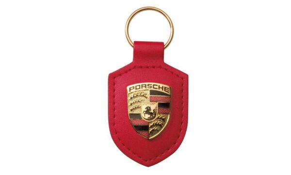 WAP0500920E - Porsche Red Coat of Arms Leather Keychain Genuine Ring Keychain WAP0