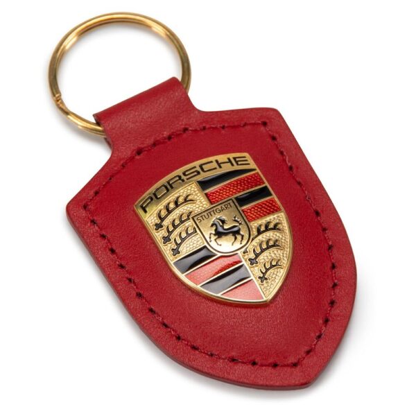 WAP0500920E - Porsche Red Coat of Arms Leather Keychain Genuine Ring Keychain WAP0