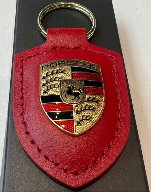 WAP0500920E - Porsche Red Coat of Arms Leather Keychain Genuine Ring Keychain WAP0