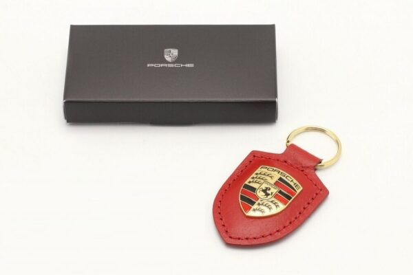 WAP0500920E - Porsche Red Coat of Arms Leather Keychain Genuine Ring Keychain WAP0