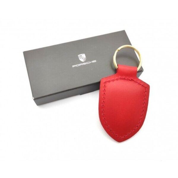 WAP0500920E - Porsche Red Coat of Arms Leather Keychain Genuine Ring Keychain WAP0