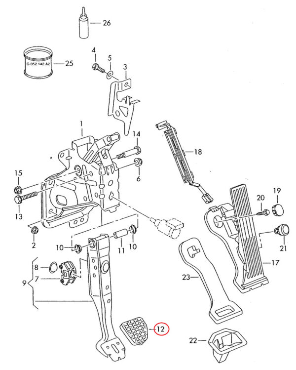 1K07211314J4 - VW Golf Audi Genuine Aluminum Brake Pedal Cap 1K07211314J4
