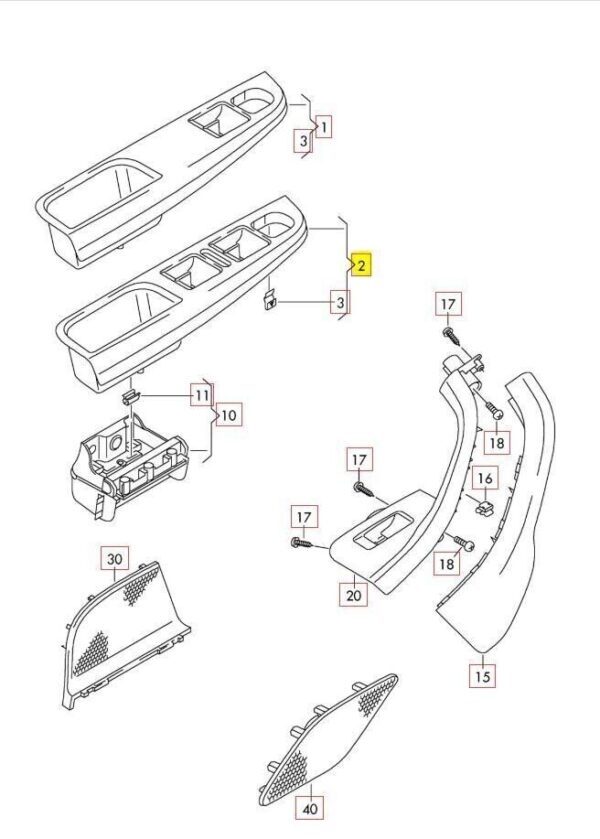1K4868050C75R - VW GOLF MK5 front door window switch cover des