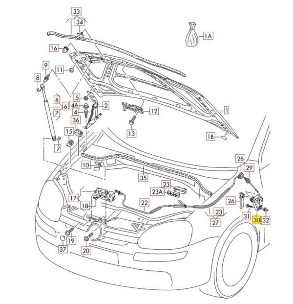 1K8823633 - VW Audi Black Bonnet Release Handle Bracket 1K8823633 Genuine