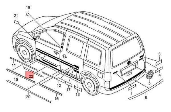 1T0853537HY8 - OEM VW Caddy Touran 1T3 2CA 2CB Sill Trim Strip Left & Right 1T0853537HY8
