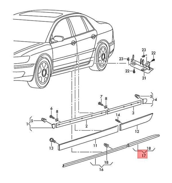 3D0854634A6W8 - OEM VW Phaeton 3D1 3D2 3D3 3D4 3D6 3D7 3D8 protective strip 3D0854634A6W8