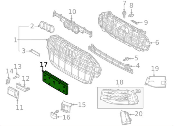 4M0807287J9B9 - Audi Q7 Original Front Plate Holder 4M0807287J9B9