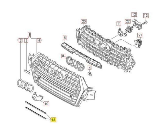 4M0807967B3Q7 - Audi Q7 (2016-2017) front bumper radiator grille chrome inserts original