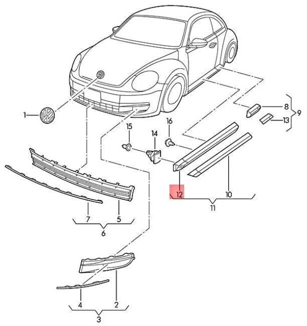 5C5854939PGRU - OEM VW Beetle Cabrio Cabriolet Bettle Cover For Door Primed 5C5854939PGRU