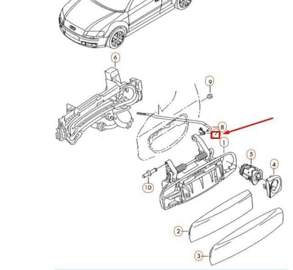 893839821 - Audi A3 8P Genuine Rod Clip 8938 Operating Front Door Handle