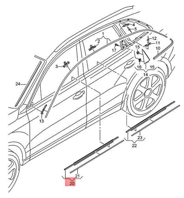 8K0853284K1L1 - OEM AUDI Window Slot Seal With Trim Strip Aluminium Matt 8K0853284K1L1