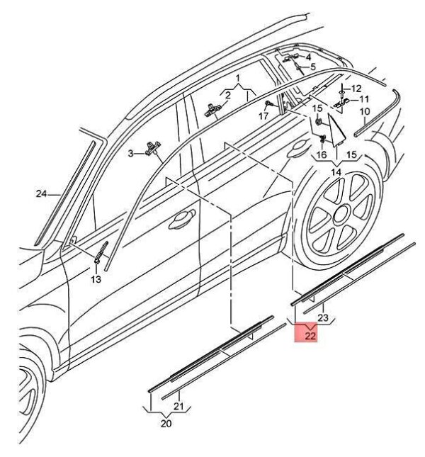 8K0853763J1L1 - OEM AUDI Window Slot Seal With Trim Strip Aluminium Matt 8K0853763J1L1