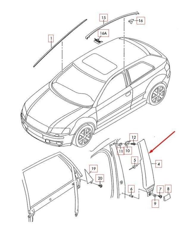 8P3853290B1P9 - Audi Door Right B Pillar Trim Cover Black Genuine 8P3853290B