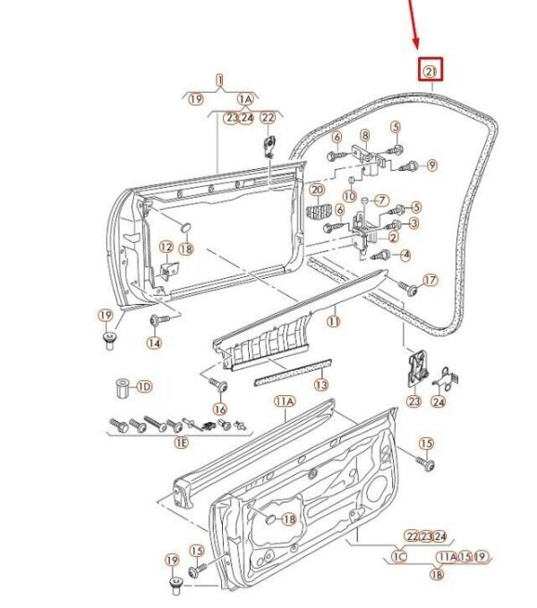 8P4831721C28P - Audi A3 8P 5-Door Rubber Gasket Internal Front Door Trim Mar Silver
