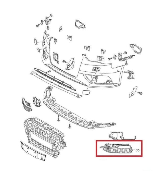 8V3807682K9B9 - Audi A3 8V Front Bumper Lower Side Right Grille O/S Genuine 8V380768