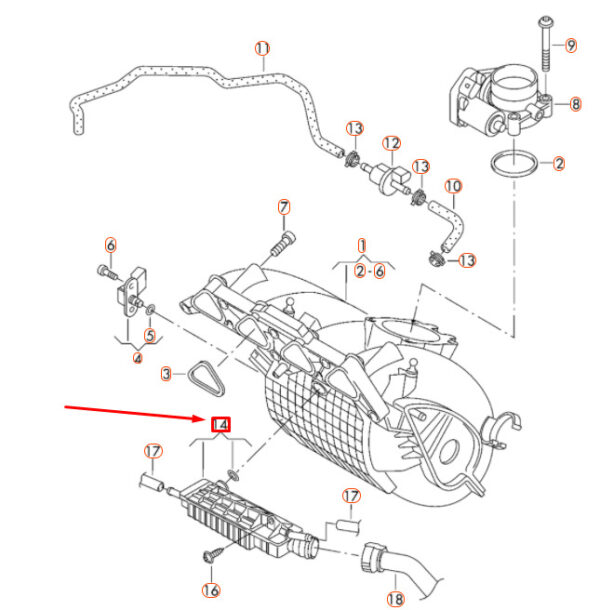 036121188B - Volkswagen GOLF MK5 intake system heating pipe 036121188B NEW REAL