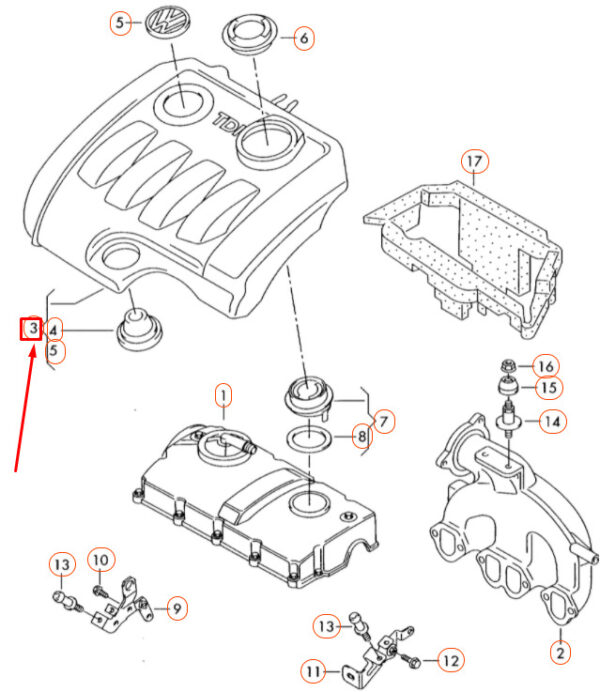 038103925ED - NEW VOLKSWAGEN BEETLE 9C ENGINE INTAKE MANIFOLD COVER 038103925ED ORIGINAL