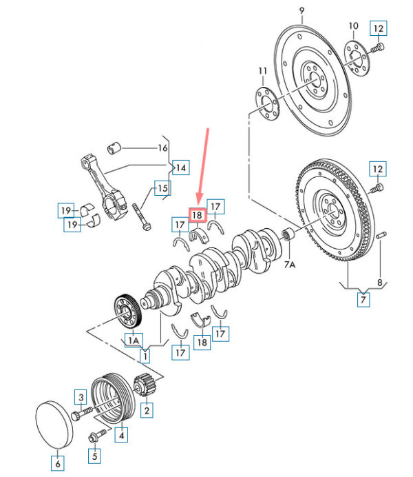038105561AB - VW TIGUAN AD MK2 crankshaft overbearing shell 038105561AB007 NEW original