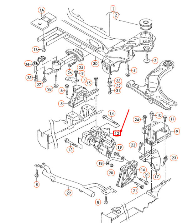 038199207AG - NEW VOLKSWAGEN BEETLE 9C RIGHT ENGINE SUPPORT 038199207AG