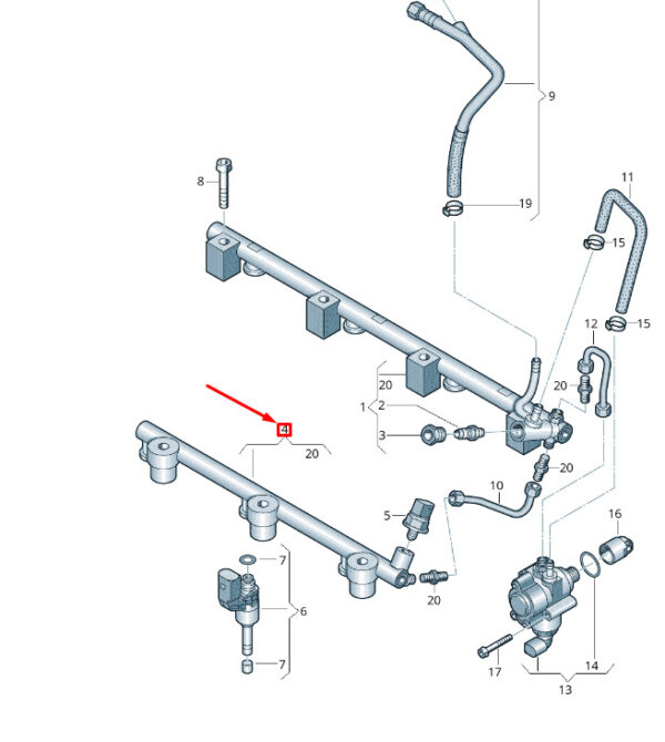 03H133317P - VW Touareg 7P MK2 fuel distributor 03H133317P NEW ORIGINAL