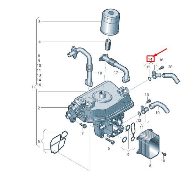 03L198807 - VW TRANSPORTER VI T6 coolant connections angled repair kit 03L198807