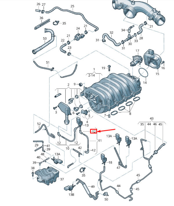06E133784E - NEW VW TOUAREG 7P MK2 VACUUM ANGLE HOSE 06E133784E GENUINE