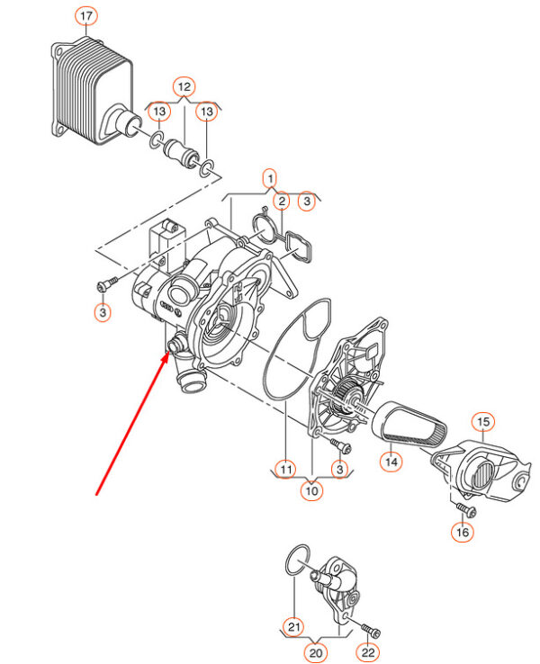 06L121111J - NEW VOLKSWAGEN GOLF MK7 COOLANT THERMOSTAT 06L121111L