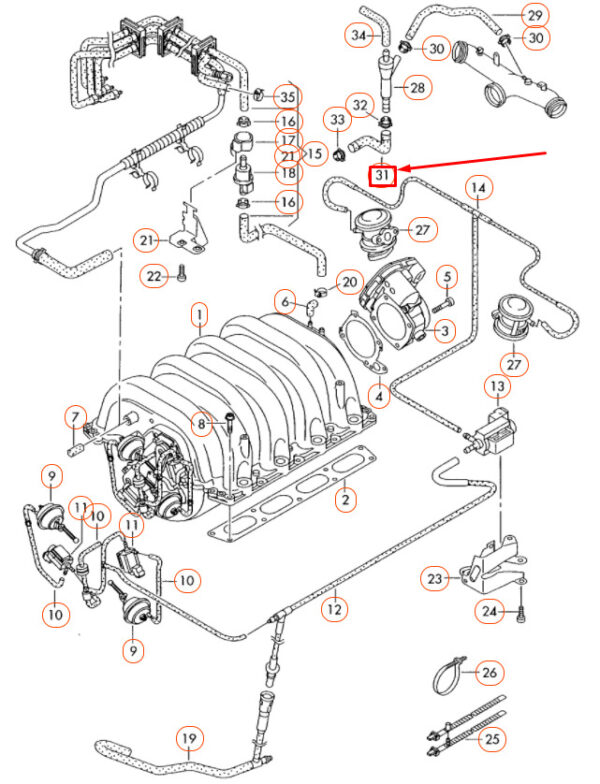 077133784K - NEW VOLKSWAGEN PHAETON GP4 VACUUM CONNECTING HOSE 077133784K ORIGINAL