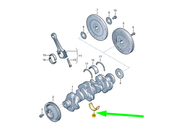 07K105591F - NEW VW BEETLE A5 LOWER CRANKSHAFT BEARING SHELL 07K105591FGLB ORIGINAL