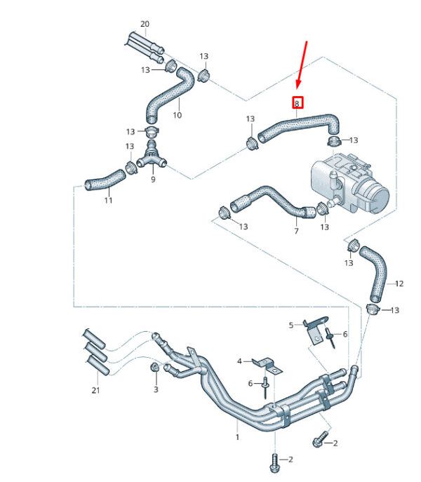 7E0819308A - New VW TRANSPORTER VI T6 Coolant Hose 7E0819308A