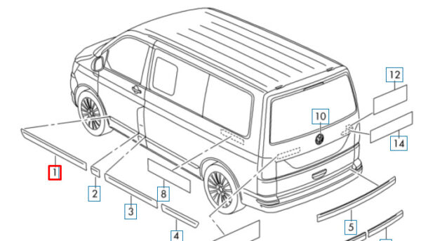 7E0853054B - VW TRANSPORTER VI T6 FRONT RIGHT LOWER DOOR TRIM 7E0853054B2ZZ NEW GENUINE