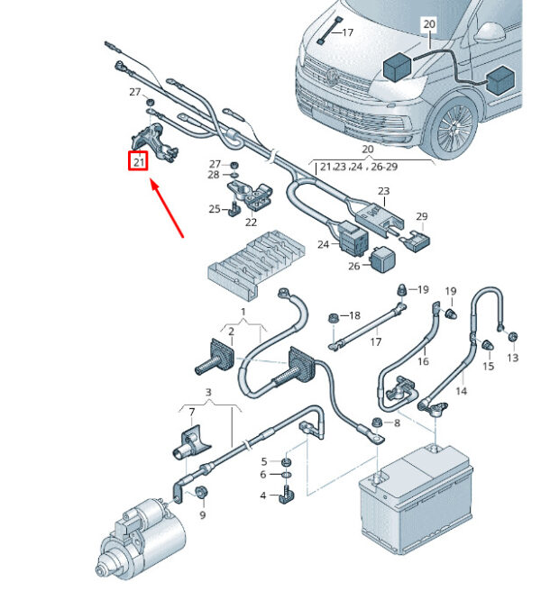 7E0915135A - VW TRANSPORTER VI T6 battery + cable set terminal 7E0915135A new original