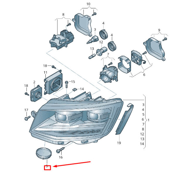 7E0941608 - New VW TRANSPORTER VI T6 Front Headlamp Lower Cover Cap 7E0941608