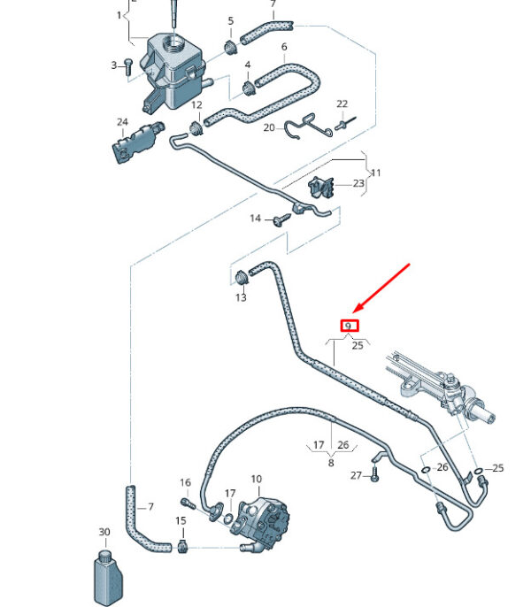 7E1422891N - NEW VW TRANSPORTER VI T6 POWER STEERING RETURN HOSE LHD 7E1422891N