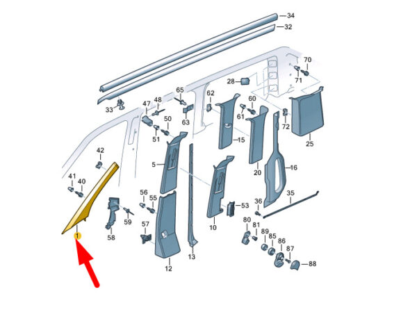 7E1867233AY20 - NEW VW TRANSPORTER T5 LEFT UPPER A PILLAR TRIM LHD 7E1867233AY20 ORIGINAL