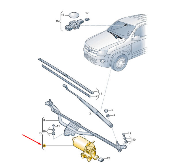 7E1955113D - New VW Amarok Front Windscreen Wiper Motor With Crank LHD 7E1955113D Genuine