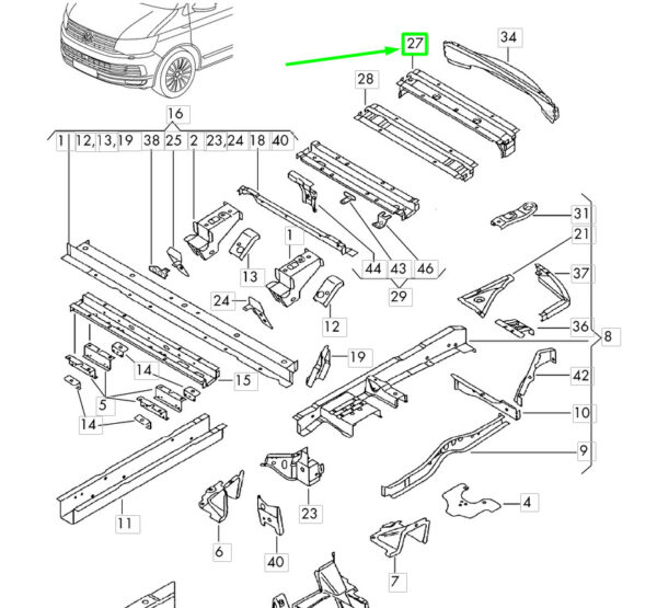 7E5803531 - NEW VOLKSCAR TRANSPORTER T6 REAR BODY CROSS - MEMBER 7E5803531 ORIGINAL