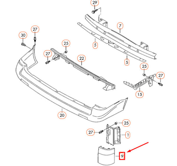 7H0807321B7G9 - NEW VW TRANSPORTER T5 REAR UNDER TAILLIGHT LEFT 7H0807321B7G9 TRIM ORIGINAL
