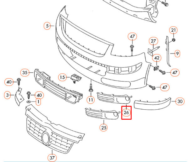 7H0807490C7G9 - Volkswagen TR T5 Front Right Fog Light Grille Cover 7H0807490C7G9 NEW GENUINE