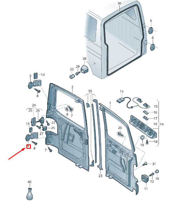 7H0827153J - VW TRANSPORTER VI T6 rear gullwing door hinge lower left 7H0827153J NEW ORIGINAL