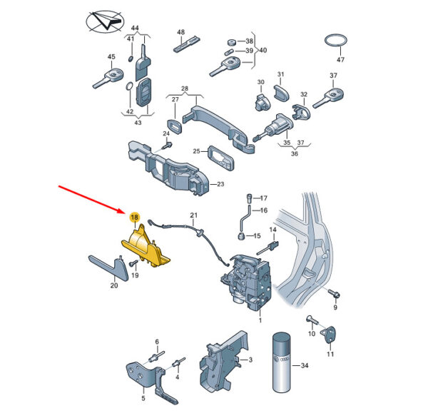 7H08371139B9 - VW TRANSPORTER T5 Front Left Door Inner Actuator 7H08371139B9 NEW GENUINE