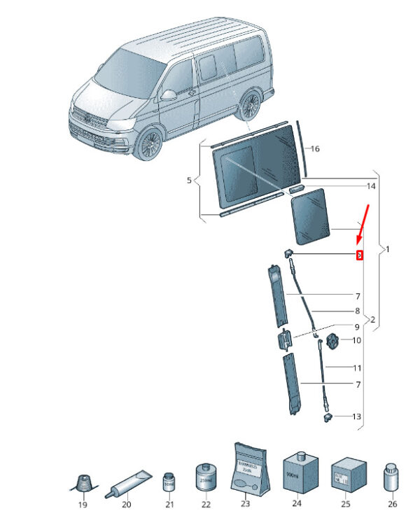7H0847790 - VW TRANSPORTER T6 left sliding window pressure spring holder 7H0847790 NEW ORIGINAL
